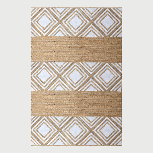 Geometric White Beige Hand Braided Interior Decor Jute Rug - Indian Rug Store