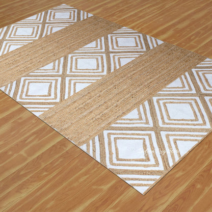 Tappeto in juta intrecciato a mano bianco beige geometrico per interni