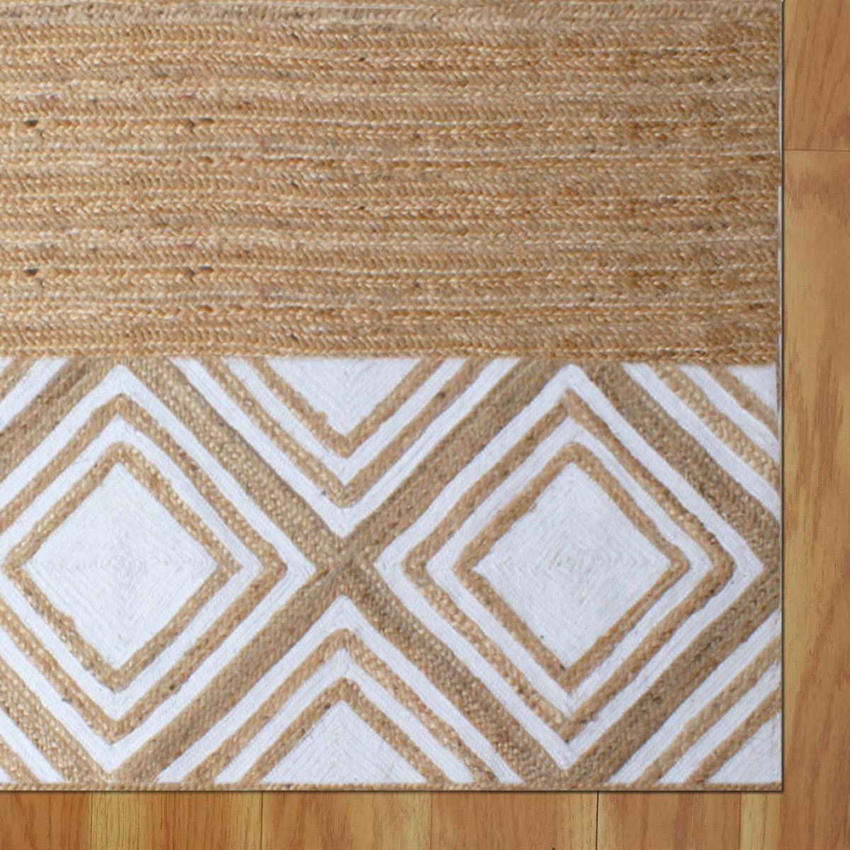 Geometric White Beige Hand Braided Interior Decor Jute Rug - Indian Rug Store