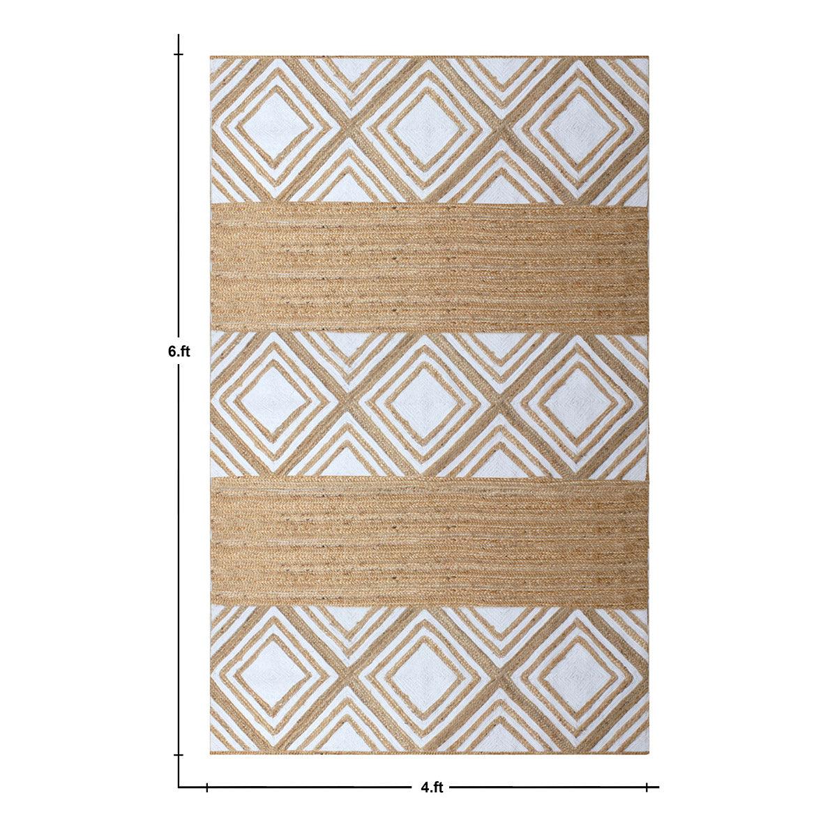 Geometric White Beige Hand Braided Interior Decor Jute Rug - Indian Rug Store