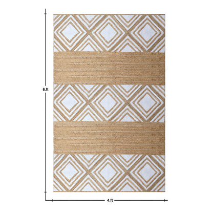 Geometric White Beige Hand Braided Interior Decor Jute Rug - Indian Rug Store