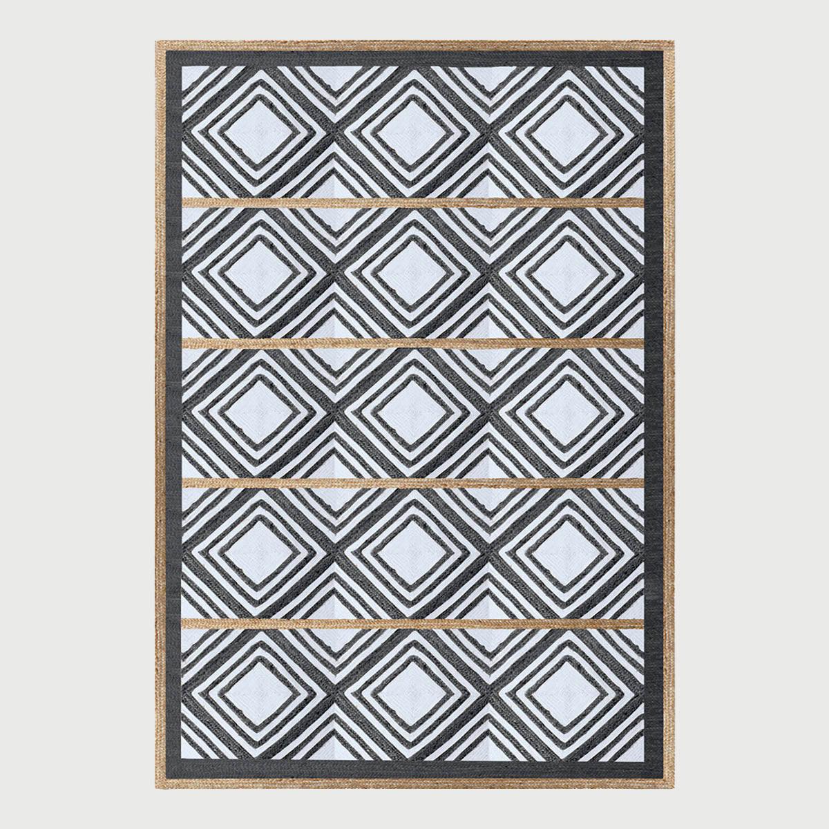 Hand Braided Black White Geometric Out House Jute Rug - Indian Rug Store