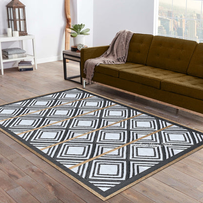 Hand Braided Black White Geometric Out House Jute Rug