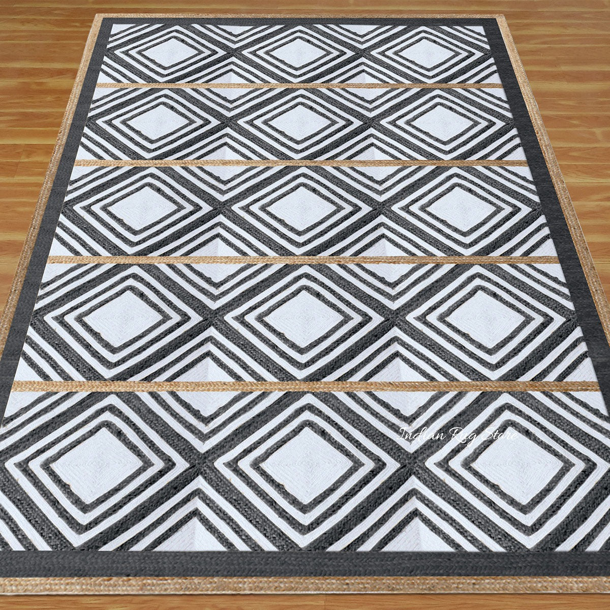 Hand Braided Black White Geometric Out House Jute Rug