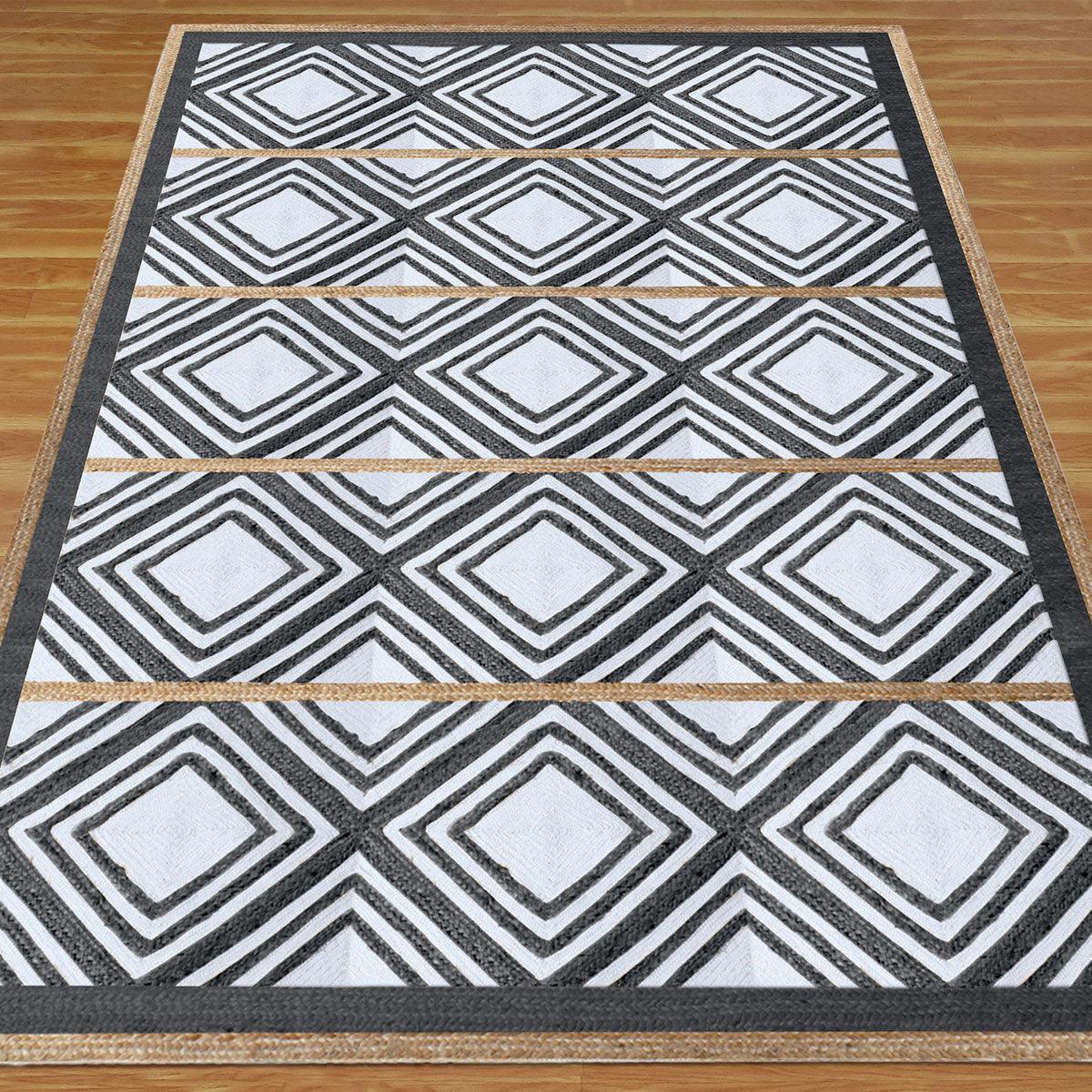 Hand Braided Black White Geometric Out House Jute Rug - Indian Rug Store