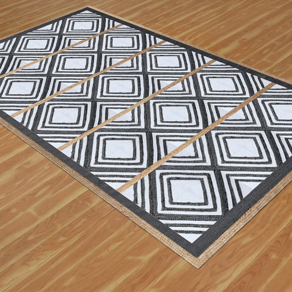 Hand Braided Black White Geometric Out House Jute Rug - Indian Rug Store