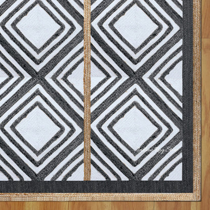 Hand Braided Black White Geometric Out House Jute Rug