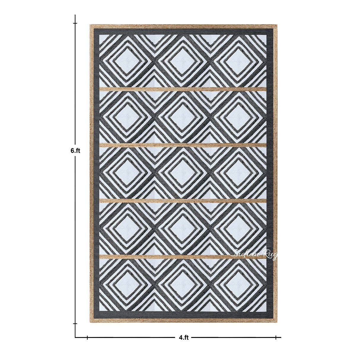 Tappeto in juta intrecciato a mano, geometrico, bianco e nero, per la casa