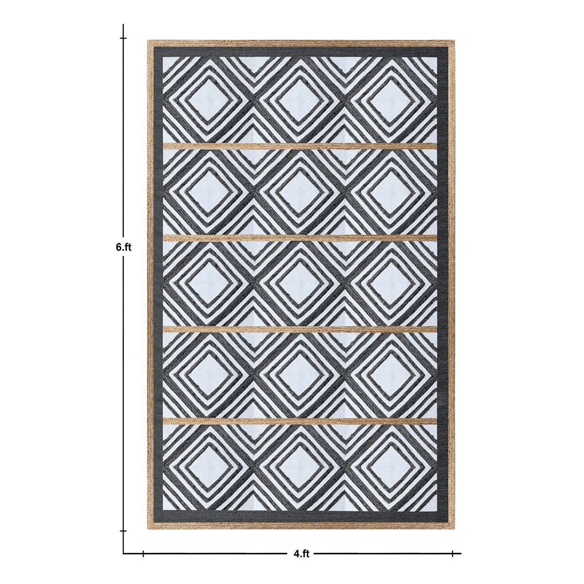 Hand Braided Black White Geometric Out House Jute Rug - Indian Rug Store