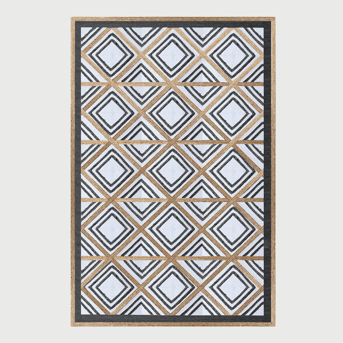 Rectangle Geometric Black White Hand Braided Living Area Jute Rug - Indian Rug Store