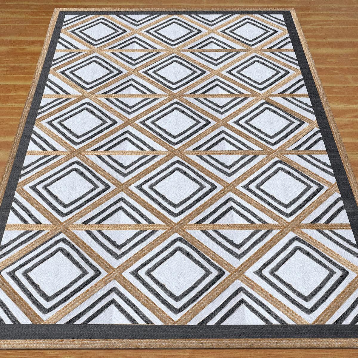 Rectangle Geometric Black White Hand Braided Living Area Jute Rug - Indian Rug Store