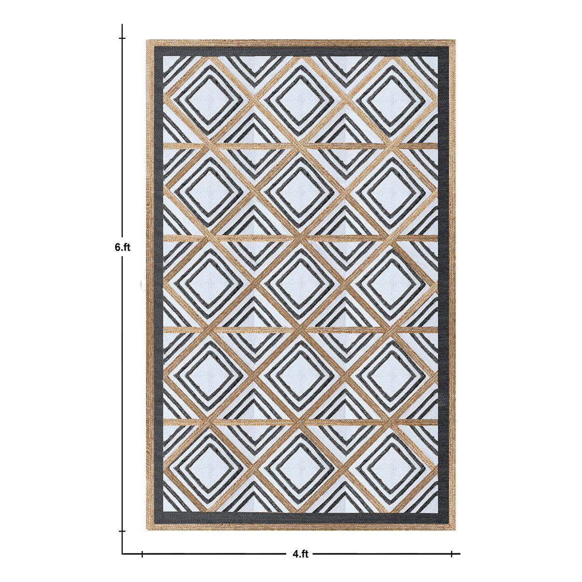 Rectangle Geometric Black White Hand Braided Living Area Jute Rug - Indian Rug Store