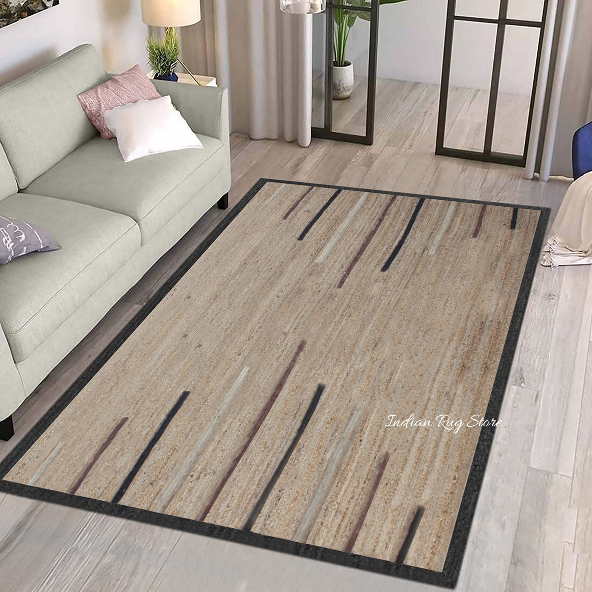 Alfombra de yute con diseño geométrico trenzado a mano en varios colores beige para la sala de estar