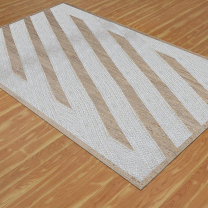 Hand Braided Beige White Geometric Out House Decor Jute Rug - Indian Rug Store