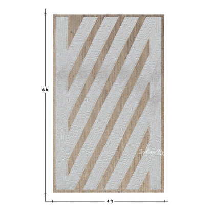 Hand Braided Beige White Geometric Out House Decor Jute Rug