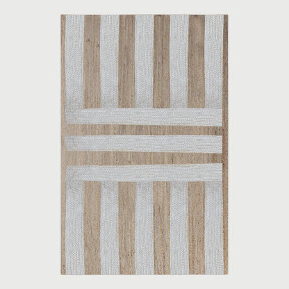 Rectangle White Beige Hand Braided Geometric Interior Jute Rug - Indian Rug Store