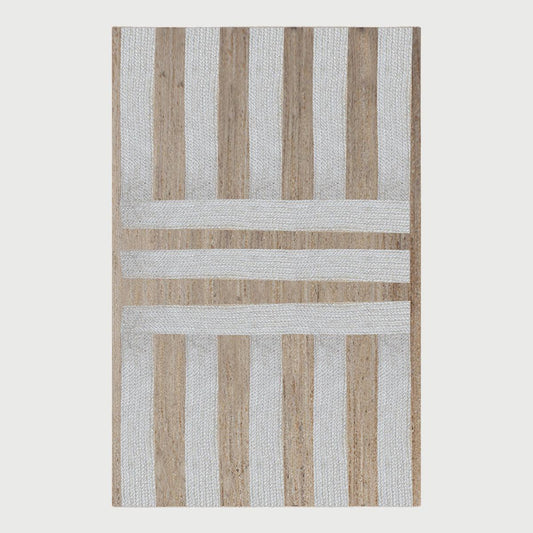 Rectangle White Beige Hand Braided Geometric Interior Jute Rug - Indian Rug Store