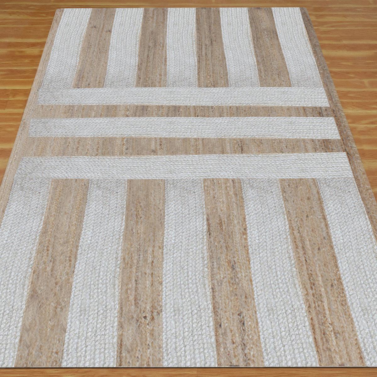 Rectangle White Beige Hand Braided Geometric Interior Jute Rug - Indian Rug Store