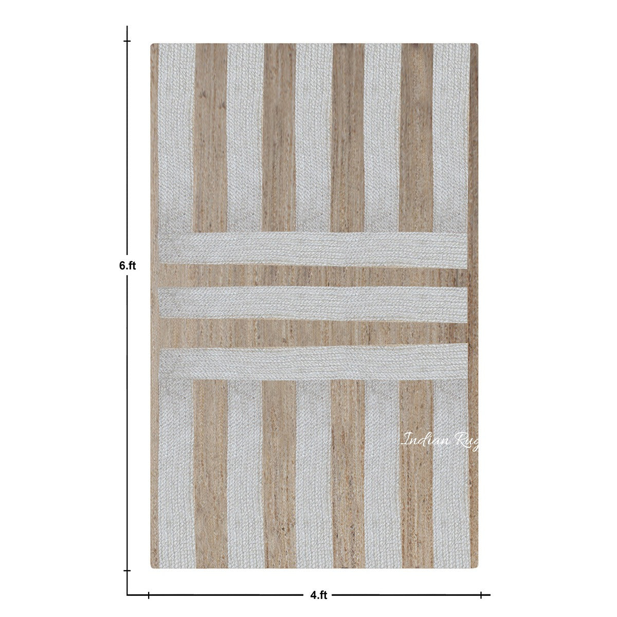 Alfombra de yute interior con diseño geométrico trenzado a mano en color beige y blanco rectangular