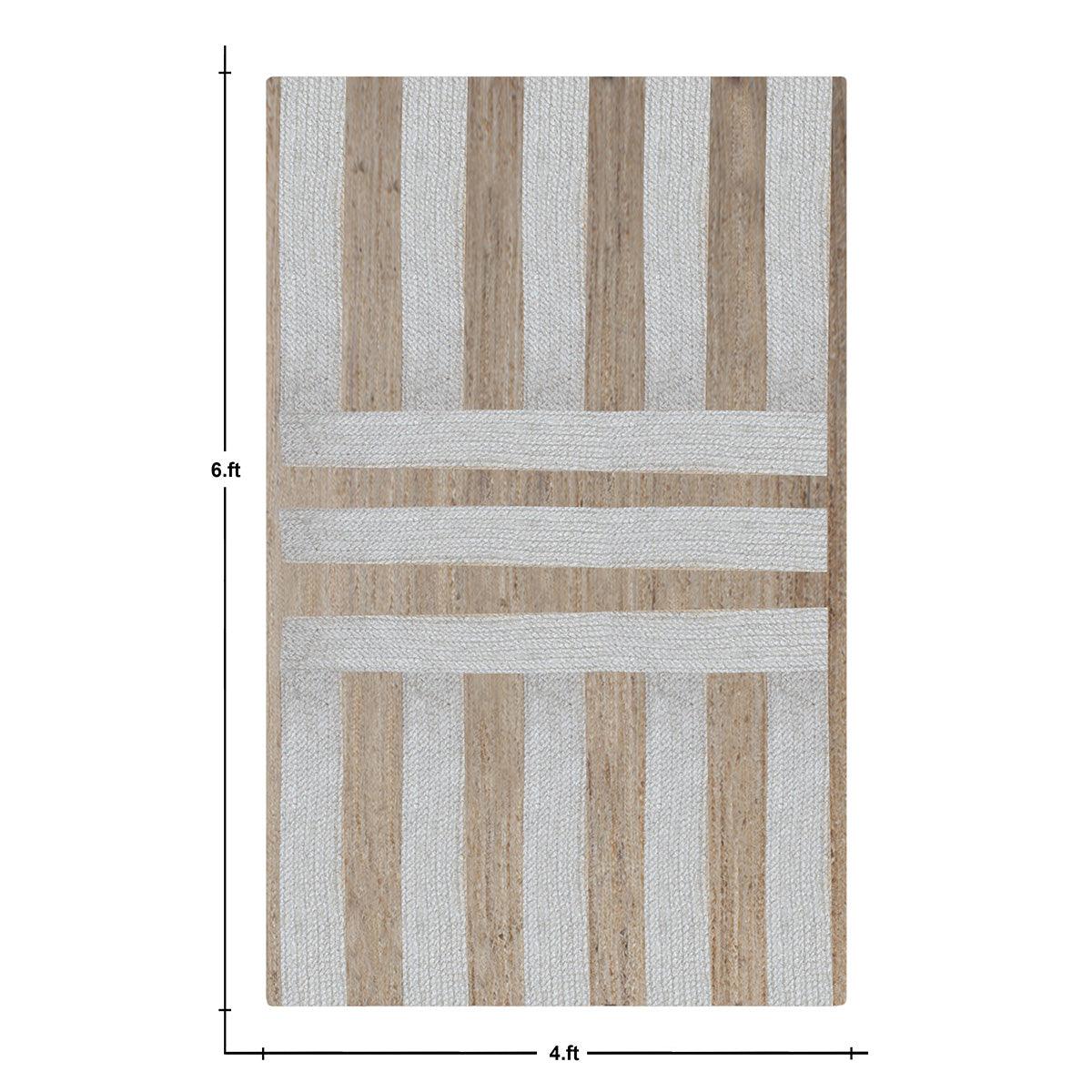 Rectangle White Beige Hand Braided Geometric Interior Jute Rug - Indian Rug Store