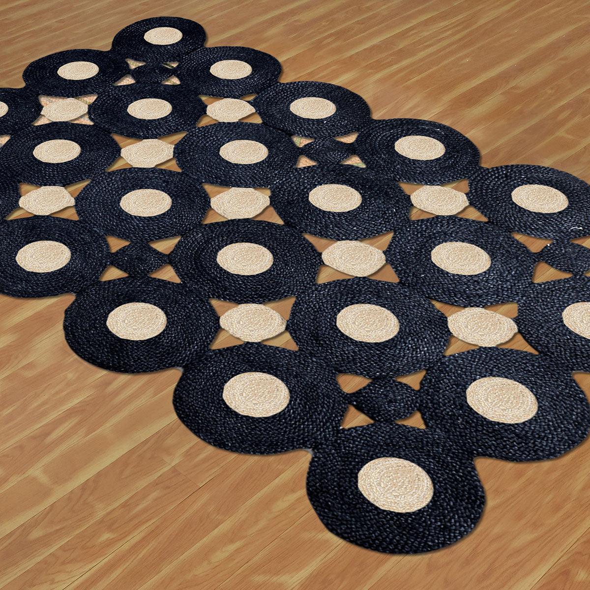 Hand Braided Geometric Black Beige Home Decor Jute Rug - Indian Rug Store