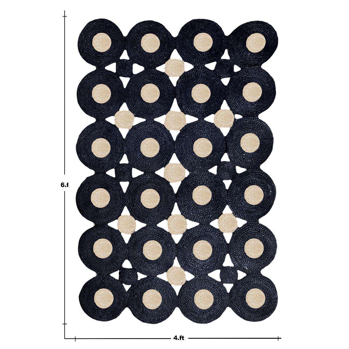 Hand Braided Geometric Black Beige Home Decor Jute Rug - Indian Rug Store