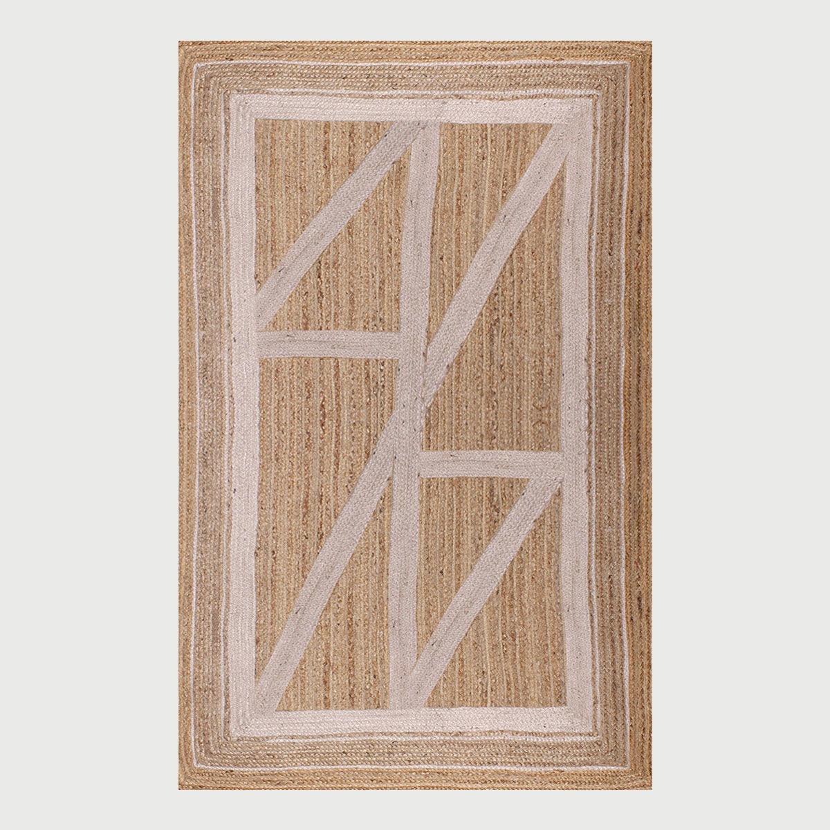 Geometric Beige White Hand Braided Entrance Decor Jute Rug - Indian Rug Store