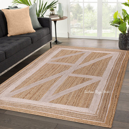 Geometric Beige White Hand Braided Entrance Decor Jute Rug