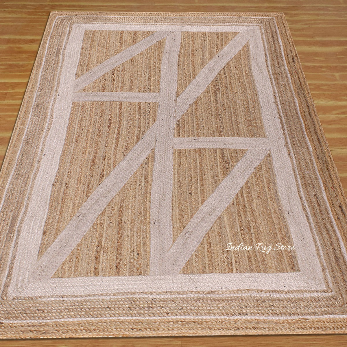 Geometric Beige White Hand Braided Entrance Decor Jute Rug