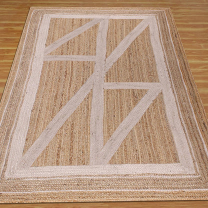 Geometric Beige White Hand Braided Entrance Decor Jute Rug - Indian Rug Store