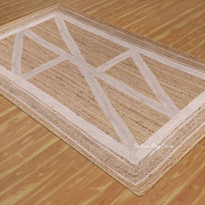 Geometric Beige White Hand Braided Entrance Decor Jute Rug