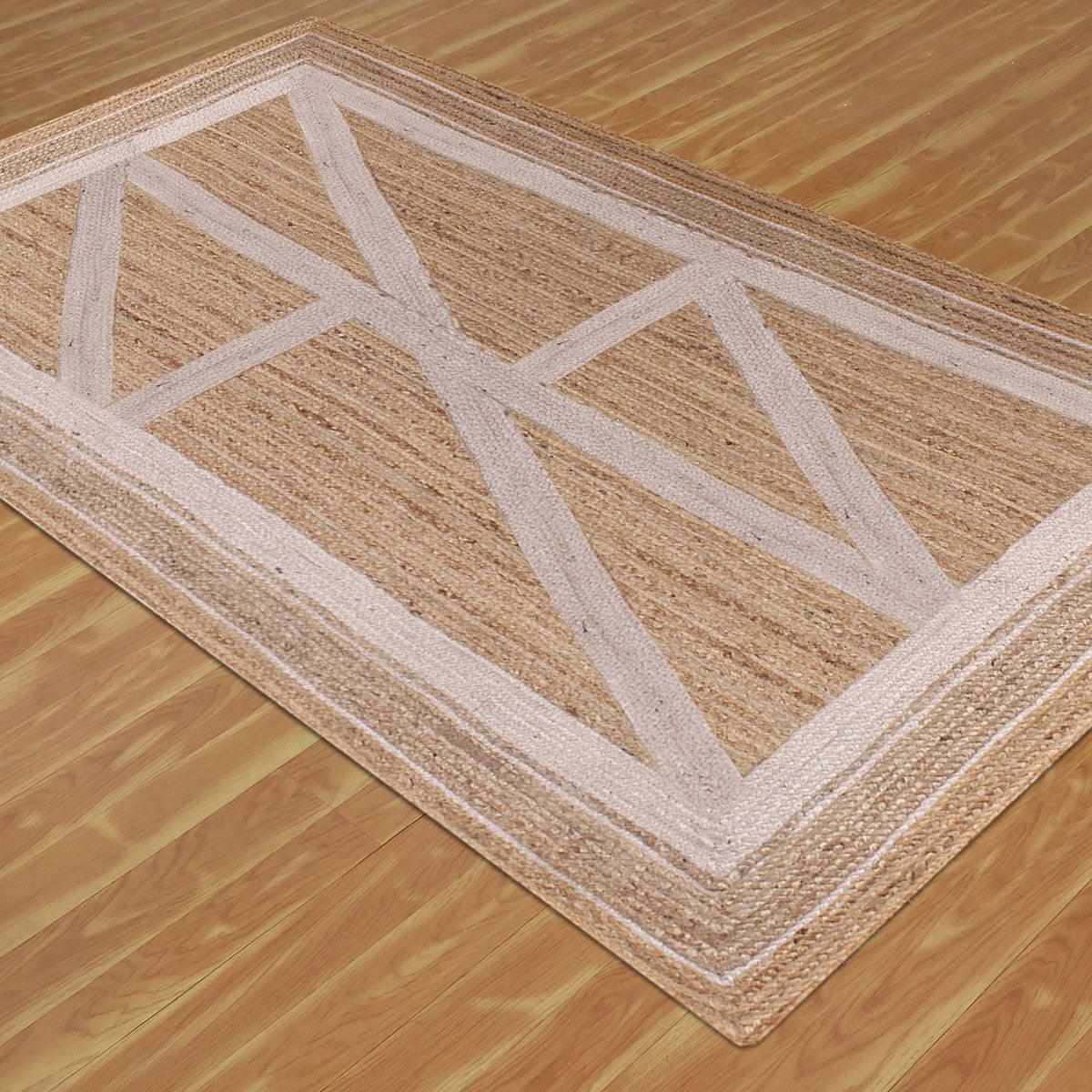 Geometric Beige White Hand Braided Entrance Decor Jute Rug - Indian Rug Store