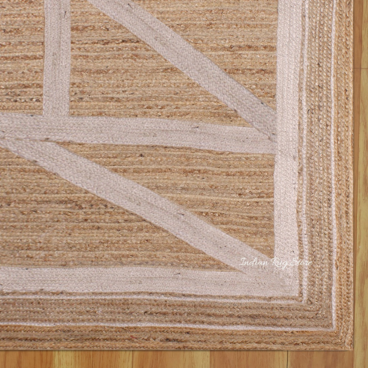 Geometric Beige White Hand Braided Entrance Decor Jute Rug