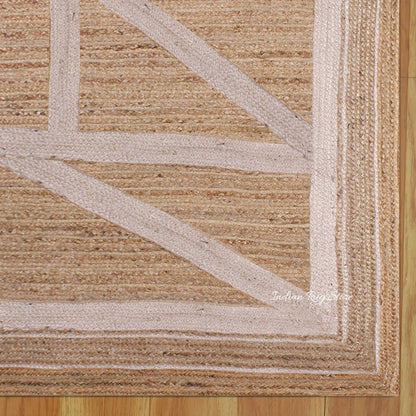 Geometric Beige White Hand Braided Entrance Decor Jute Rug