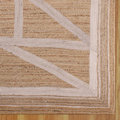 Geometric Beige White Hand Braided Entrance Decor Jute Rug - Indian Rug Store