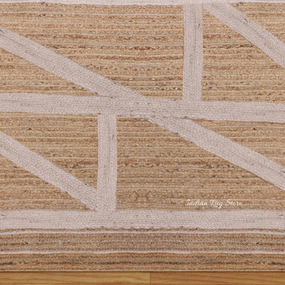 Geometric Beige White Hand Braided Entrance Decor Jute Rug