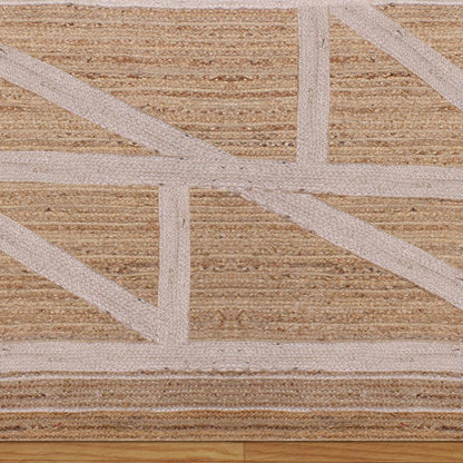 Geometric Beige White Hand Braided Entrance Decor Jute Rug - Indian Rug Store