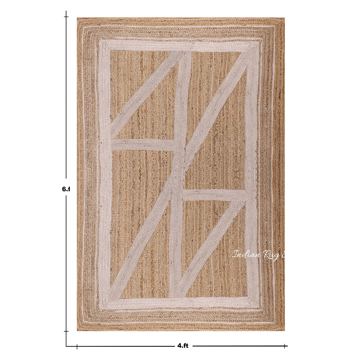 Geometric Beige White Hand Braided Entrance Decor Jute Rug