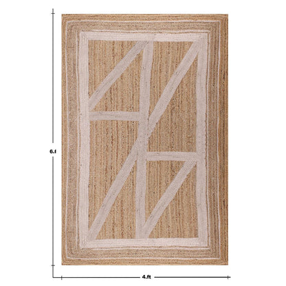 Geometric Beige White Hand Braided Entrance Decor Jute Rug - Indian Rug Store