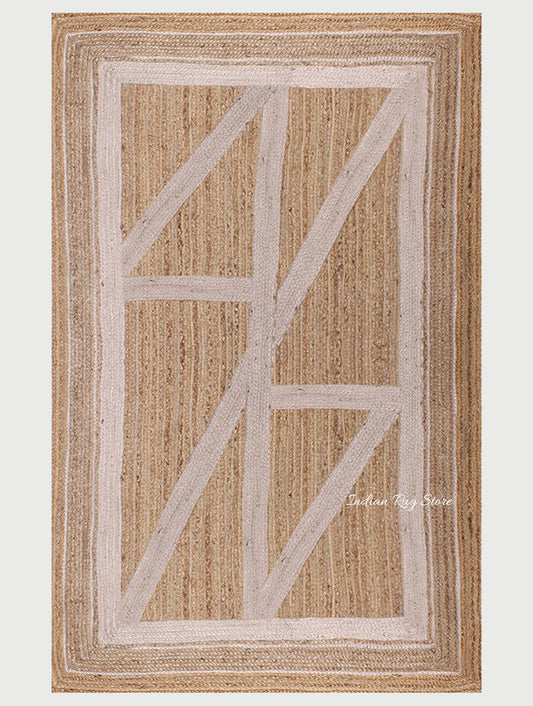 Geometric Beige White Hand Braided Entrance Decor Jute Rug