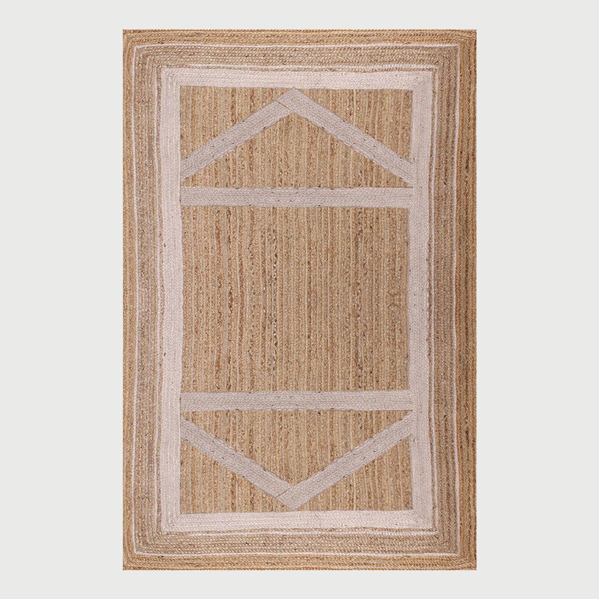 Beige White Hand Braided Geometric Hallway Jute Rug - Indian Rug Store