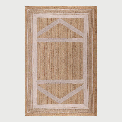 Beige White Hand Braided Geometric Hallway Jute Rug - Indian Rug Store