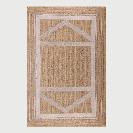 Beige White Hand Braided Geometric Hallway Jute Rug - Indian Rug Store