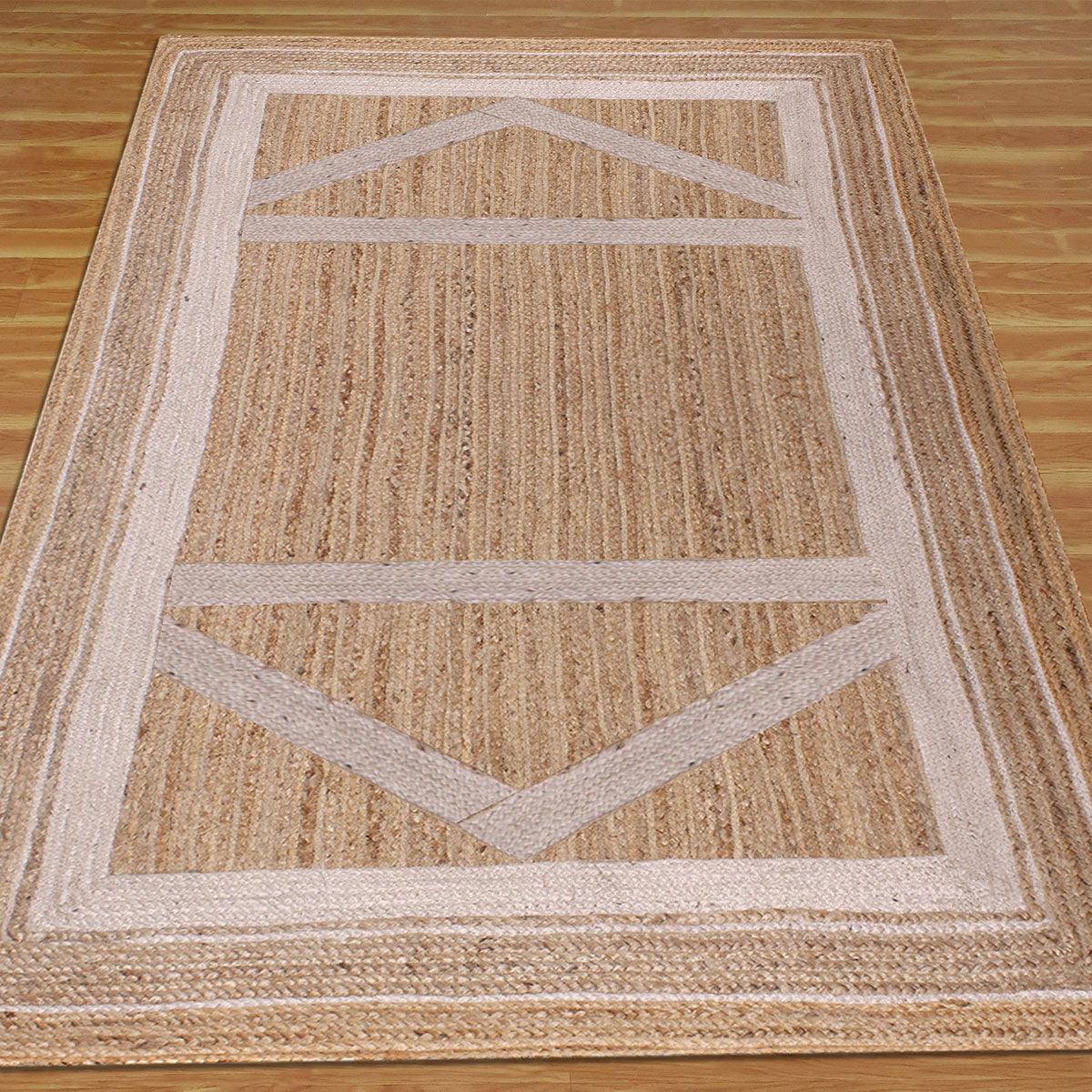 Beige White Hand Braided Geometric Hallway Jute Rug - Indian Rug Store