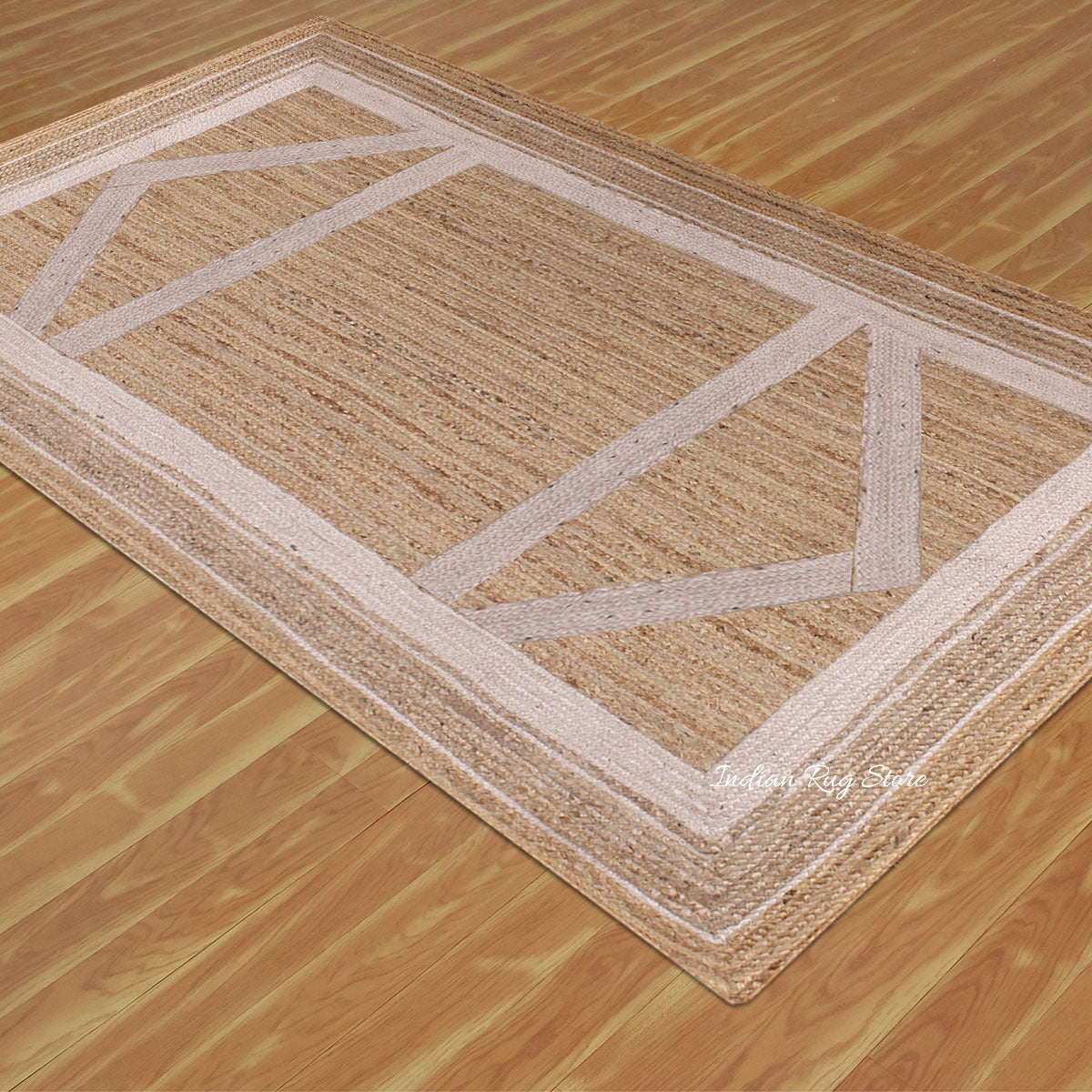 Beige White Hand Braided Geometric Hallway Jute Rug