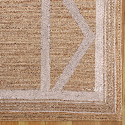 Beige White Hand Braided Geometric Hallway Jute Rug