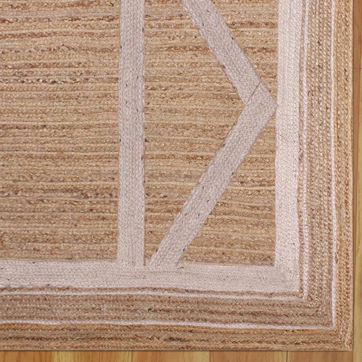 Beige White Hand Braided Geometric Hallway Jute Rug - Indian Rug Store