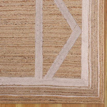 Beige White Hand Braided Geometric Hallway Jute Rug - Indian Rug Store