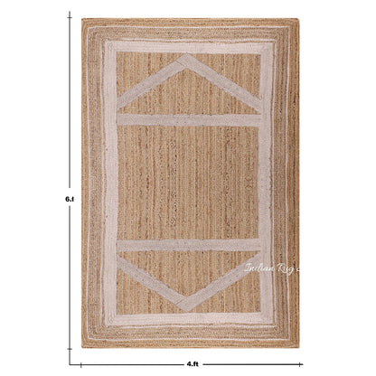 Beige White Hand Braided Geometric Hallway Jute Rug