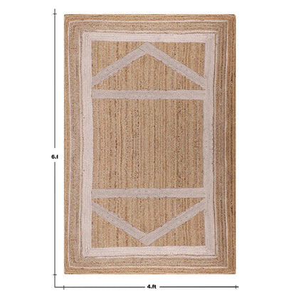 Beige White Hand Braided Geometric Hallway Jute Rug - Indian Rug Store